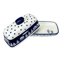 A picture of a Polish Pottery American Butter Dish (Winter's Eve) | M074S-IBZ as shown at PolishPotteryOutlet.com/products/american-butter-dish-winters-eve-m074s-ibz