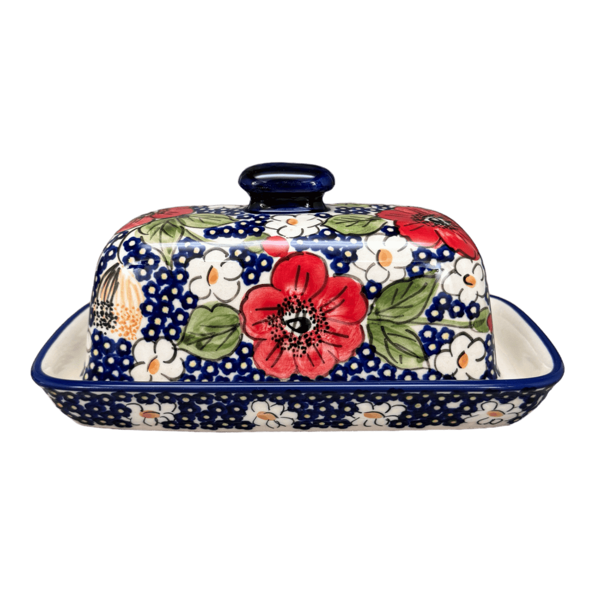 Butter Dish, American, 4" x 7.5" in "Poppies & Posies" by Manufaktura | M074S-IM02