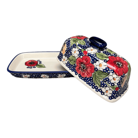 Butter Dish, American, 4" x 7.5" in "Poppies & Posies" by Manufaktura | M074S-IM02