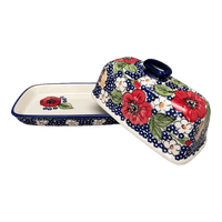 A picture of a Polish Pottery American Butter Dish (Poppies & Posies) | M074S-IM02 as shown at PolishPotteryOutlet.com/products/american-butter-dish-poppies-posies-m074s-im02