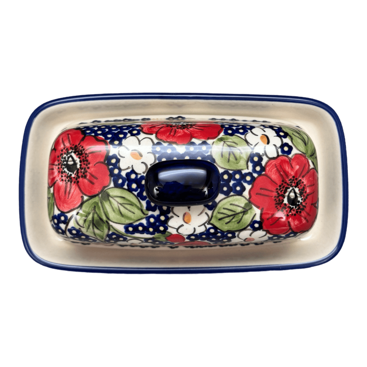 Butter Dish, American, 4" x 7.5" in "Poppies & Posies" by Manufaktura | M074S-IM02