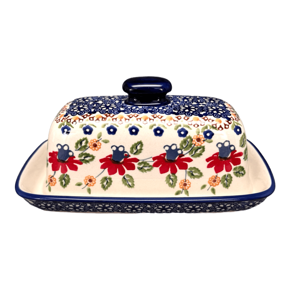 Butter Dish, American, 4" x 7.5" in "Mediterranean Blossoms" by Manufaktura | M074S-P274