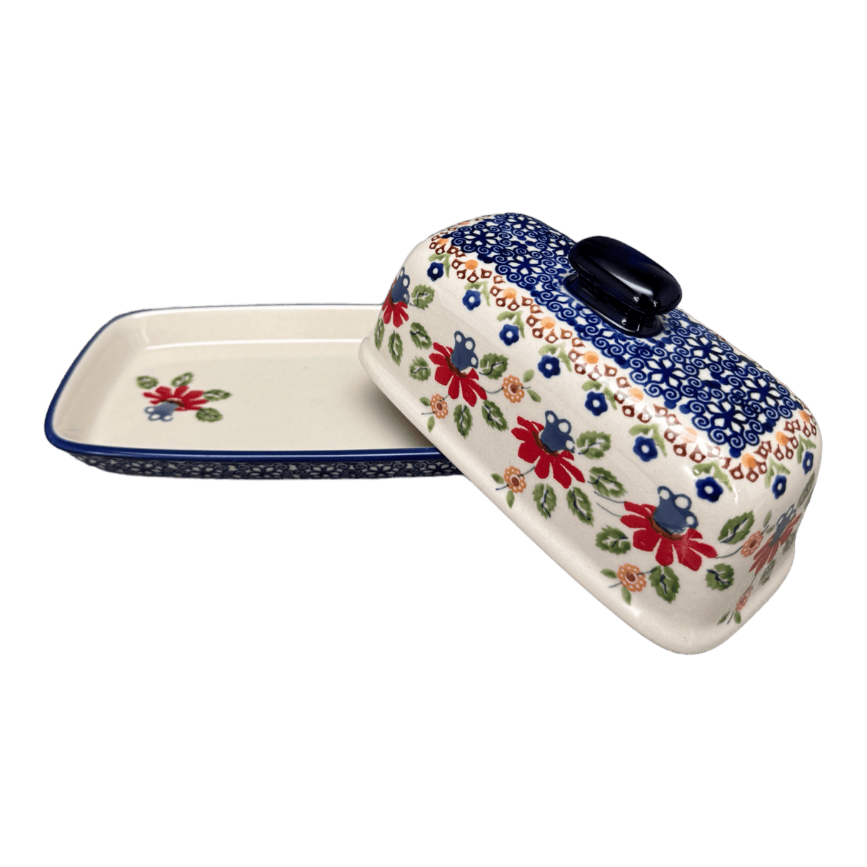 Butter Dish, American, 4" x 7.5" in "Mediterranean Blossoms" by Manufaktura | M074S-P274
