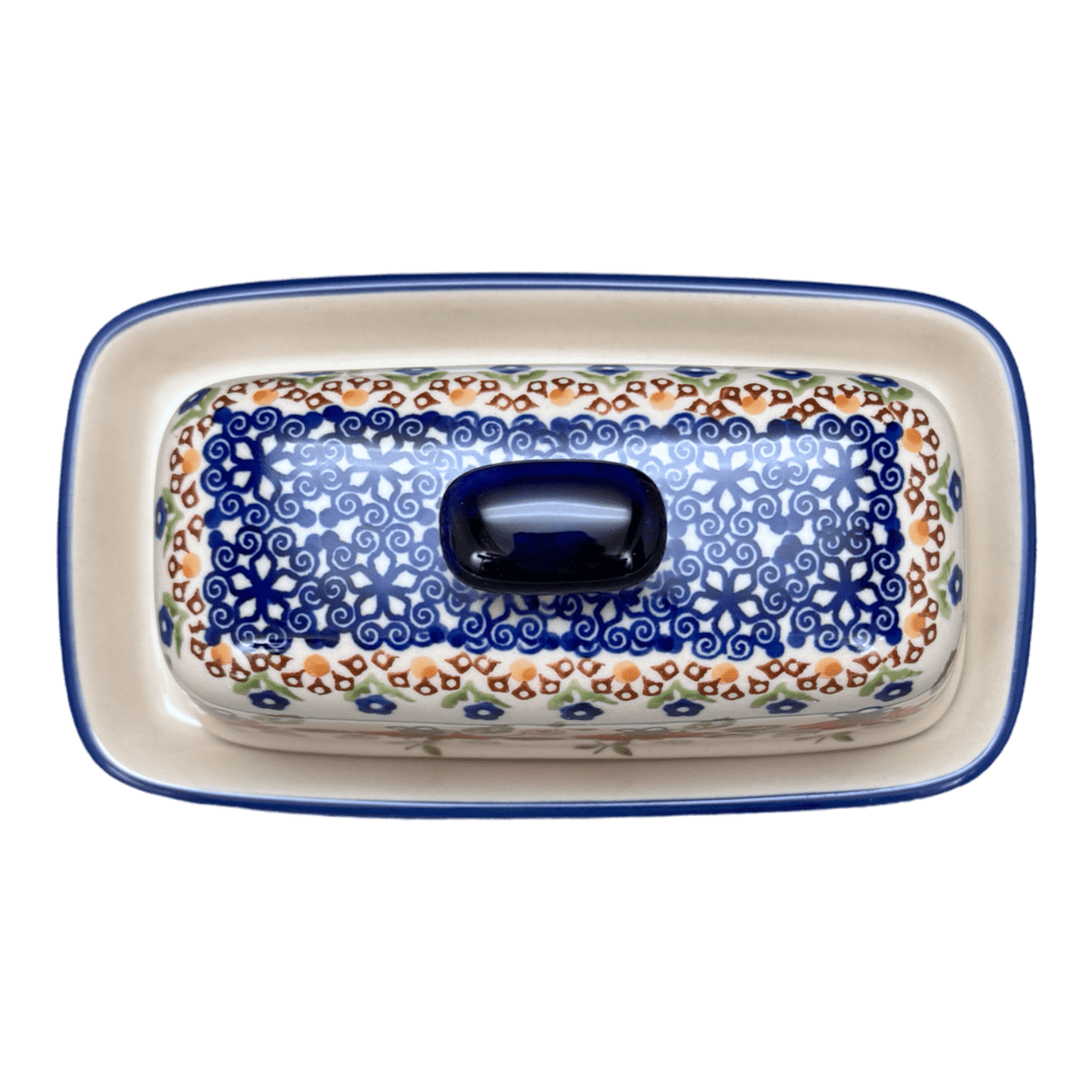 Butter Dish, American, 4" x 7.5" in "Mediterranean Blossoms" by Manufaktura | M074S-P274