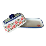 Butter Dish, American, 4" x 7.5" in "Pink Poinsettia" by Manufaktura | M074S-PS14