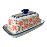 Butter Dish, American, 4" x 7.5" in "Pink Poinsettia" by Manufaktura | M074S-PS14