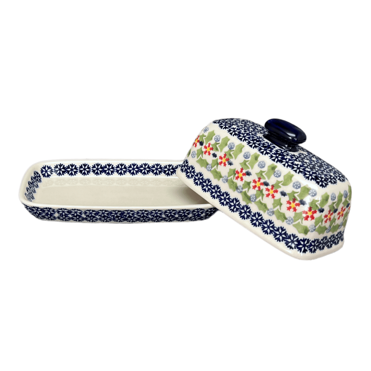 Butter Dish, American, 4" x 7.5" in "Holly In Bloom" by Manufaktura | M074T-IN13