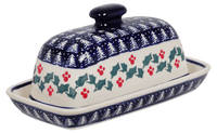 A picture of a Polish Pottery American Butter Dish (Holiday Cheer) | M074T-NOS2 as shown at PolishPotteryOutlet.com/products/7-5-x-4-american-butter-dish-holiday-cheer-m074t-nos2