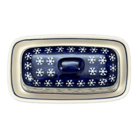 A picture of a Polish Pottery American Butter Dish (Starry Wreath) | M074T-PZG as shown at PolishPotteryOutlet.com/products/7-5-x-4-american-butter-dish-starry-wreath-m074t-pzg