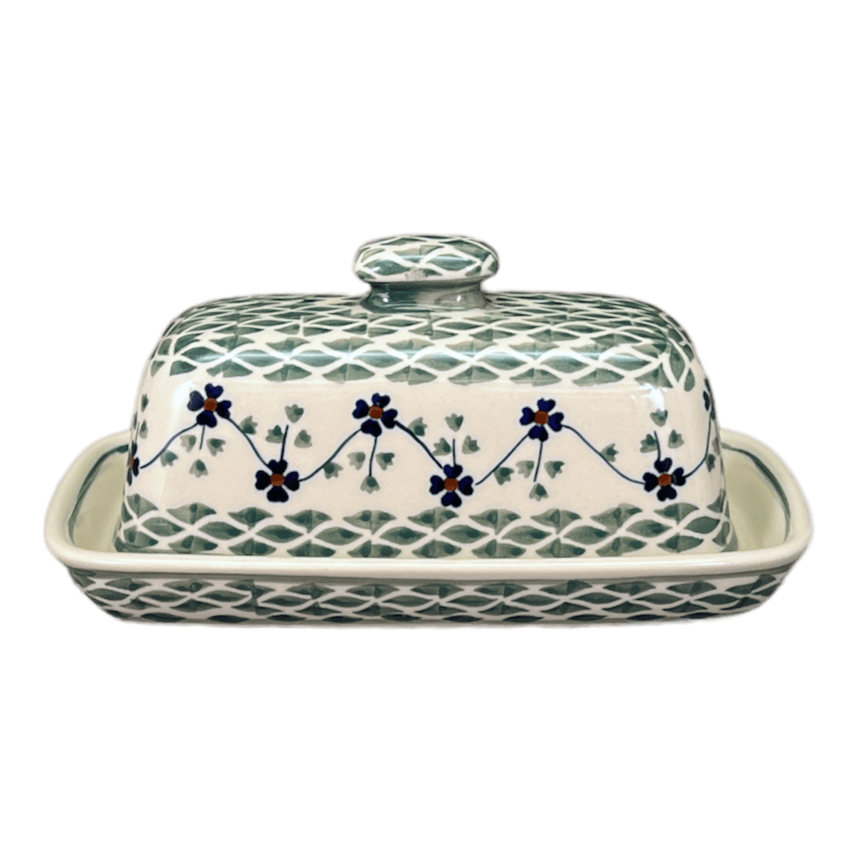Butter Dish, American, 4" x 7.5" in "Woven Pansies" by Manufaktura | M074T-RV
