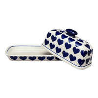 A picture of a Polish Pottery American Butter Dish (Whole Hearted) | M074T-SEDU as shown at PolishPotteryOutlet.com/products/7-5-x-4-american-butter-dish-whole-hearted-m074t-sedu