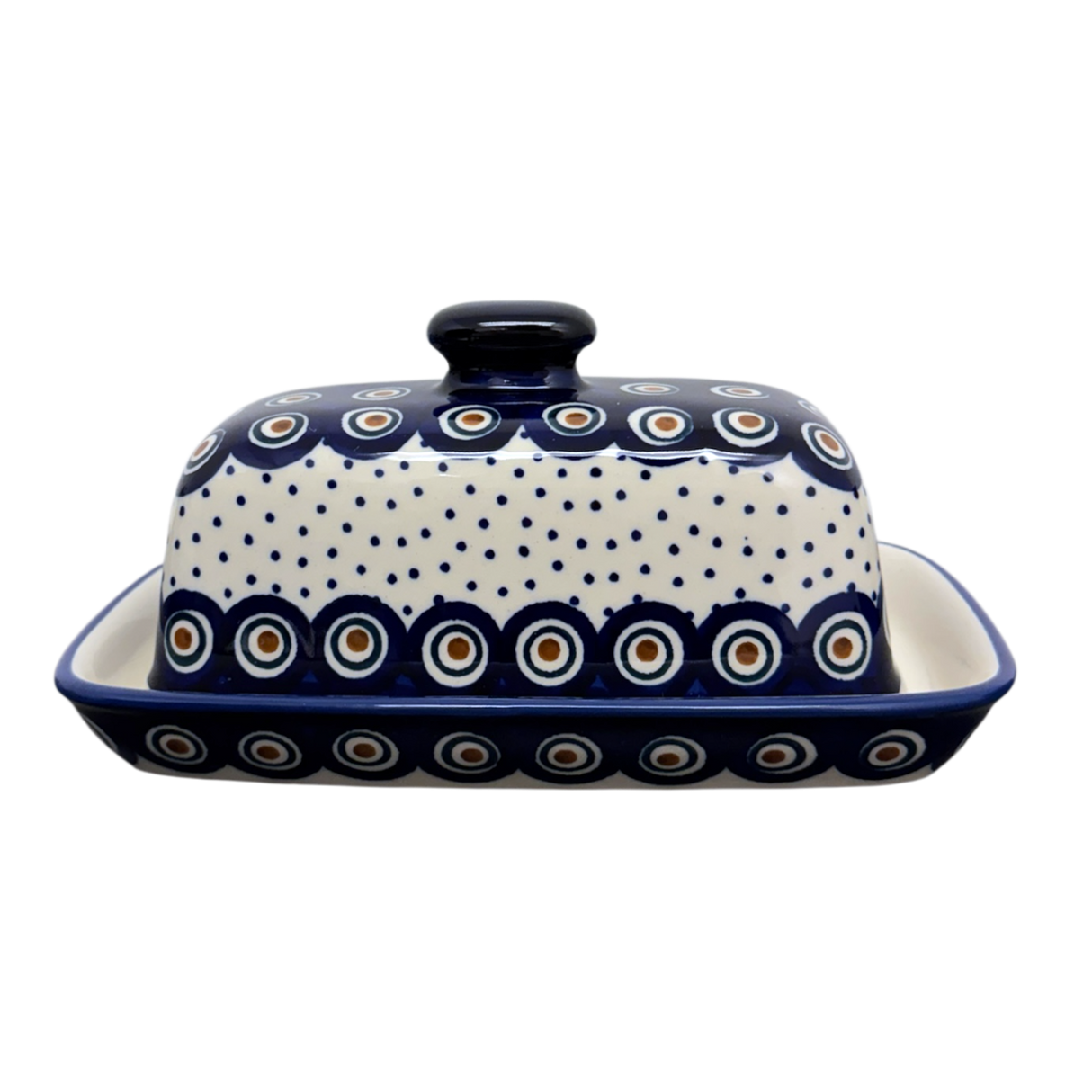 Butter Dish, American, 4" x 7.5" in "Peacock Dot" by Manufaktura | M074U-54K