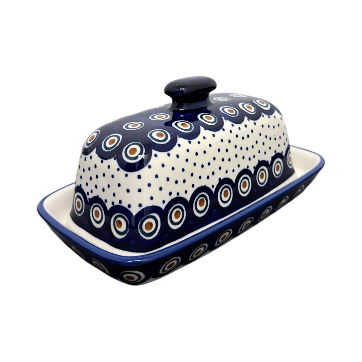 Butter Dish, American, 4" x 7.5" in "Peacock Dot" by Manufaktura | M074U-54K