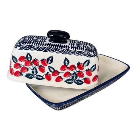 Butter Dish, American, 4" x 7.5" in "Fresh Strawberries" by Manufaktura | M074U-AS70