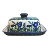 Butter Dish, American, 4" x 7.5" in "Bouncing Blue Blossoms" by Manufaktura | M074U-IM03