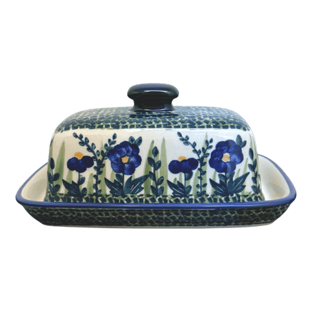 Butter Dish, American, 4" x 7.5" in "Bouncing Blue Blossoms" by Manufaktura | M074U-IM03