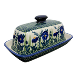 Butter Dish, American, 4" x 7.5" in "Bouncing Blue Blossoms" by Manufaktura | M074U-IM03