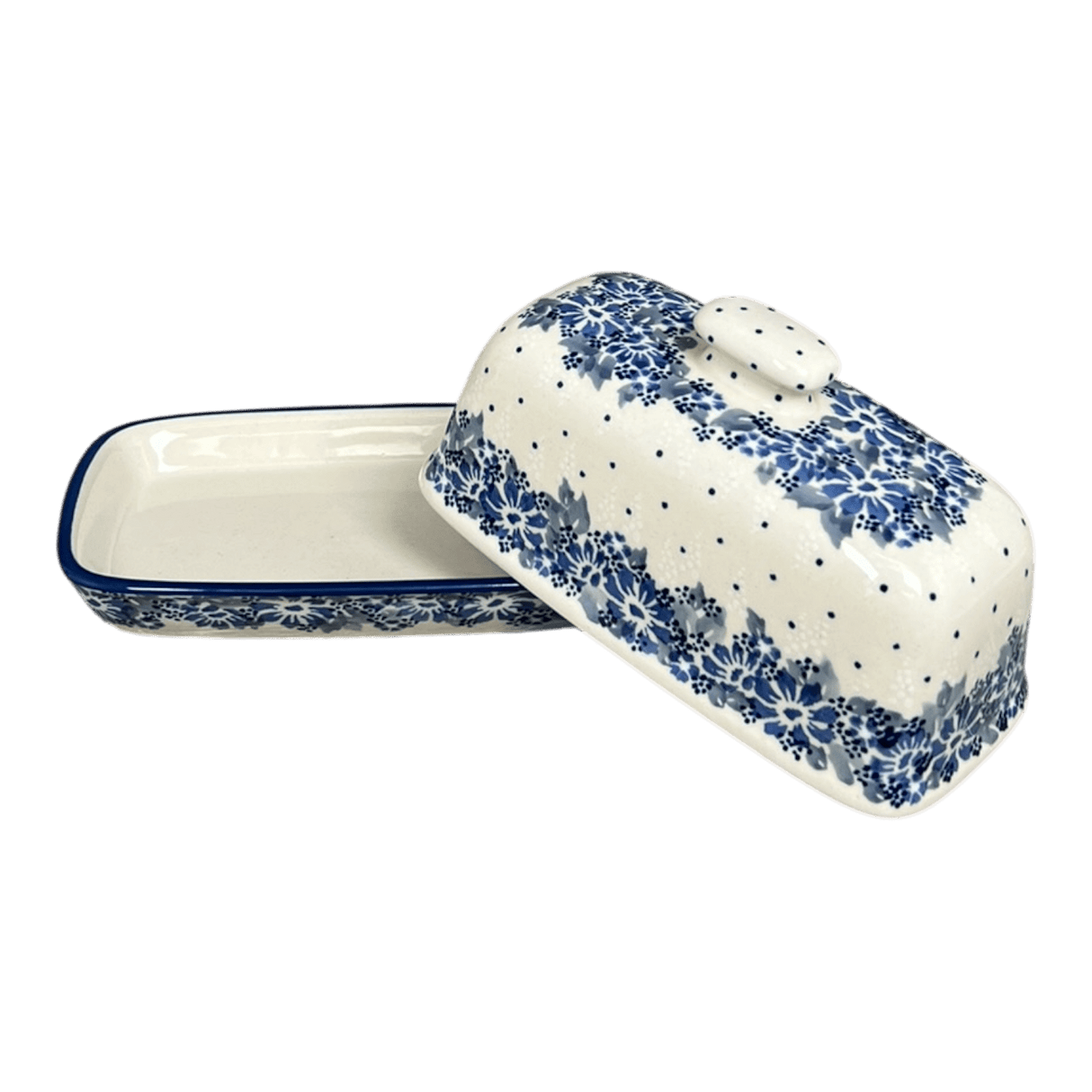 Butter Dish, American, 4" x 7.5" in "Winter Hibiscus" by Manufaktura | M074U-JZ42
