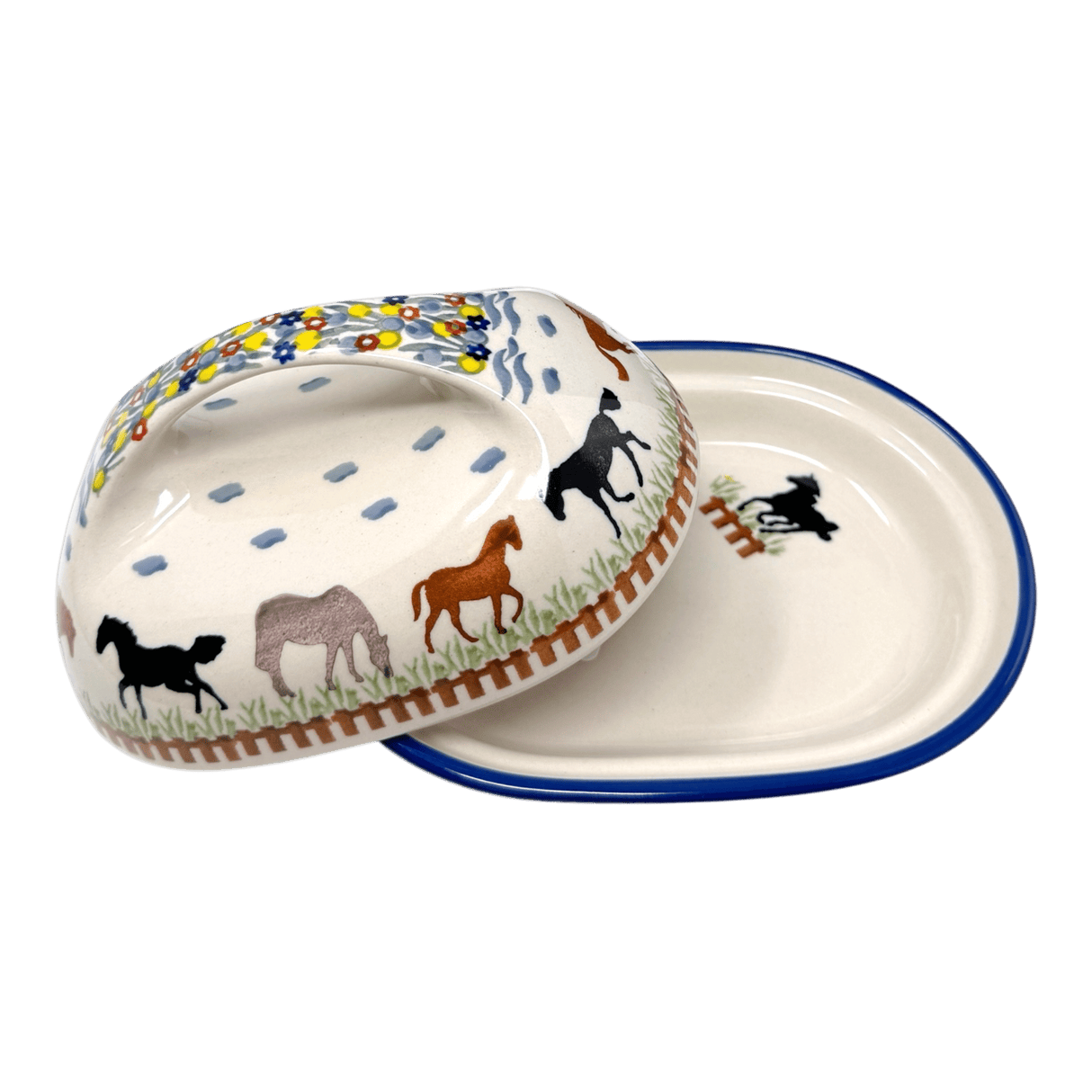 Butter Dish, Fancy, 5" x 7" in "Wild Horses" by Manufaktura | M077S-INK1