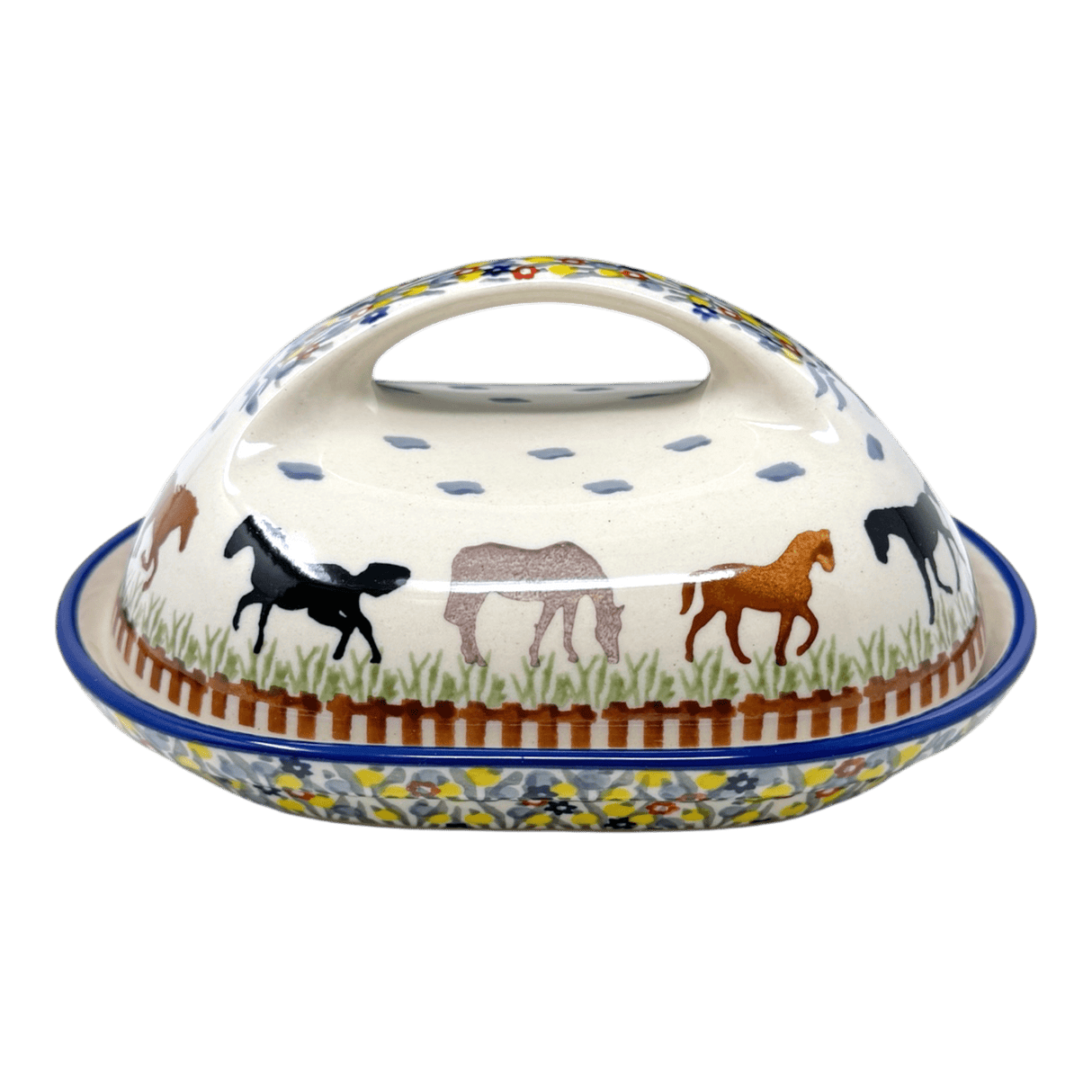 Butter Dish, Fancy, 5" x 7" in "Wild Horses" by Manufaktura | M077S-INK1