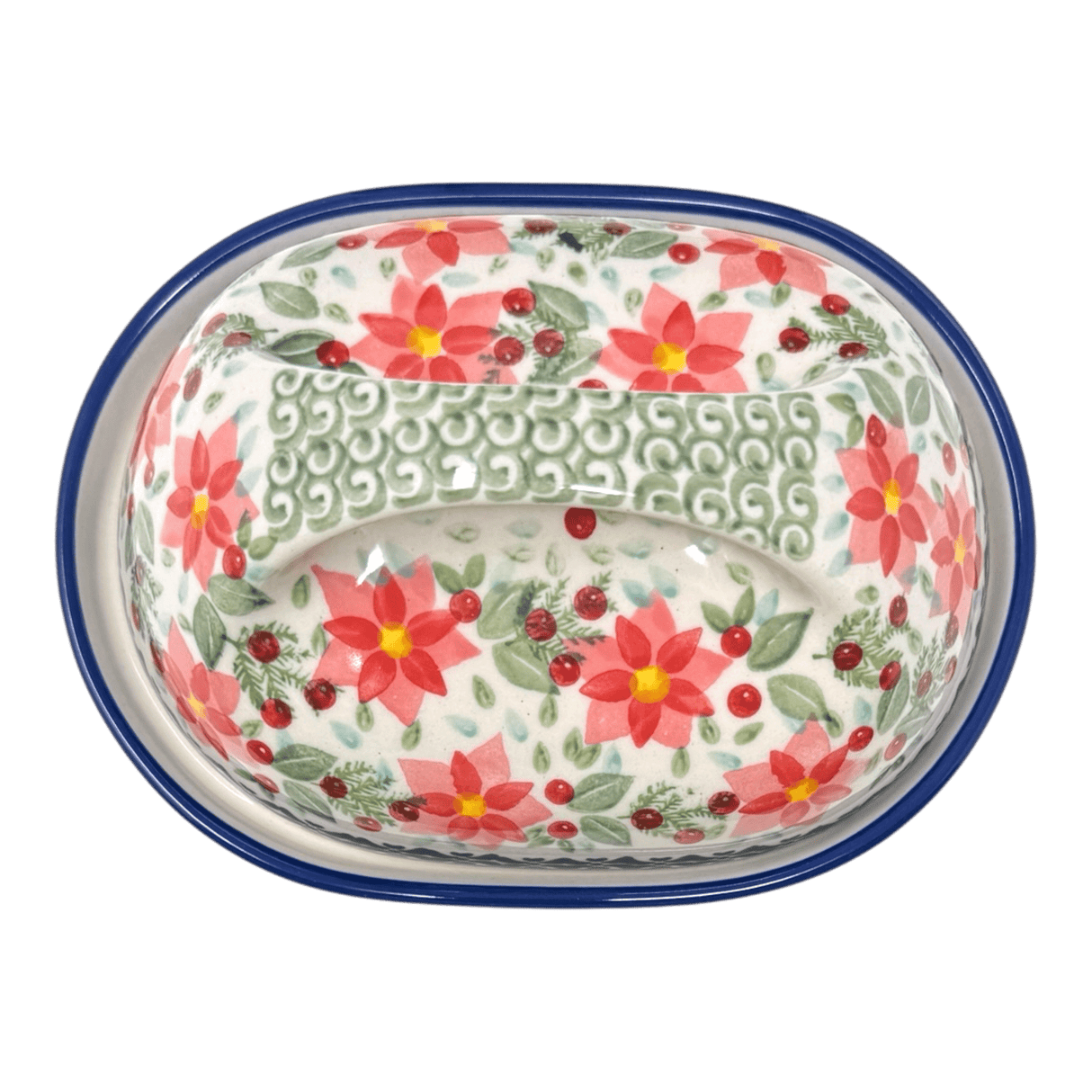 Butter Dish, Fancy, 5" x 7" in "Pink Poinsettia" by Manufaktura | M077S-PS14