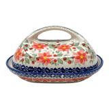 Butter Dish, Fancy, 5" x 7" in "Pink Poinsettia" by Manufaktura | M077S-PS14