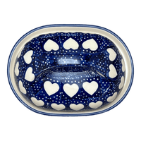 A picture of a Polish Pottery Fancy Butter Dish (Sea of Hearts) | M077T-SEA as shown at PolishPotteryOutlet.com/products/7-x-5-fancy-butter-dish-sea-of-hearts-m077t-sea