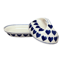 A picture of a Polish Pottery Fancy Butter Dish (Whole Hearted) | M077T-SEDU as shown at PolishPotteryOutlet.com/products/7-x-5-fancy-butter-dish-whole-hearted-m077t-sedu