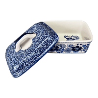 A picture of a Polish Pottery Butter Box (Blue Life) | M078S-EO39 as shown at PolishPotteryOutlet.com/products/butter-box-blue-life-m078s-eo39