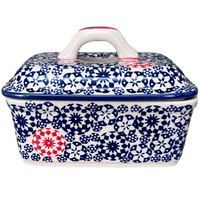 A picture of a Polish Pottery Butter Box (One of a Kind) | M078U-AS77 as shown at PolishPotteryOutlet.com/products/butter-box-one-of-a-kind-m078u-as77