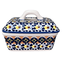 A picture of a Polish Pottery Butter Box (Kaleidoscope) | M078U-ASR as shown at PolishPotteryOutlet.com/products/butter-box-kaleidoscope-m078u-asr