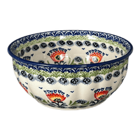 A picture of a Polish Pottery 6.5" Bowl (Floral Fans) | M084S-P314 as shown at PolishPotteryOutlet.com/products/6-5-bowl-floral-fans-m084s-p314