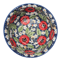 A picture of a Polish Pottery 9" Bowl (Poppies & Posies) | M086S-IM02 as shown at PolishPotteryOutlet.com/products/9-bowl-poppies-posies-m086s-im02