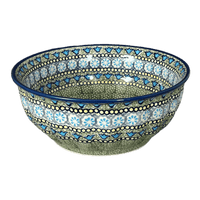 A picture of a Polish Pottery 9" Bowl (Blue Bells) | M086S-KLDN as shown at PolishPotteryOutlet.com/products/9-bowl-blue-bells-m086s-kldn