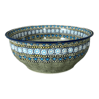 A picture of a Polish Pottery 11" Bowl (Blue Bells) | M087S-KLDN as shown at PolishPotteryOutlet.com/products/11-bowl-blue-bells-m087s-kldn