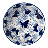 A picture of a Polish Pottery 6.75" Bowl (Blue Butterfly) | M090U-AS58 as shown at PolishPotteryOutlet.com/products/6-75-bowl-blue-butterfly-m090u-as58