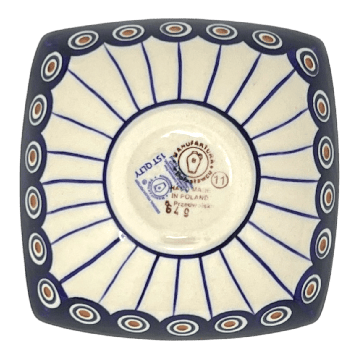 Bowl, Square, Nut, Small, 5.25" in "Peacock in Line" by Manufaktura | M105T-54A