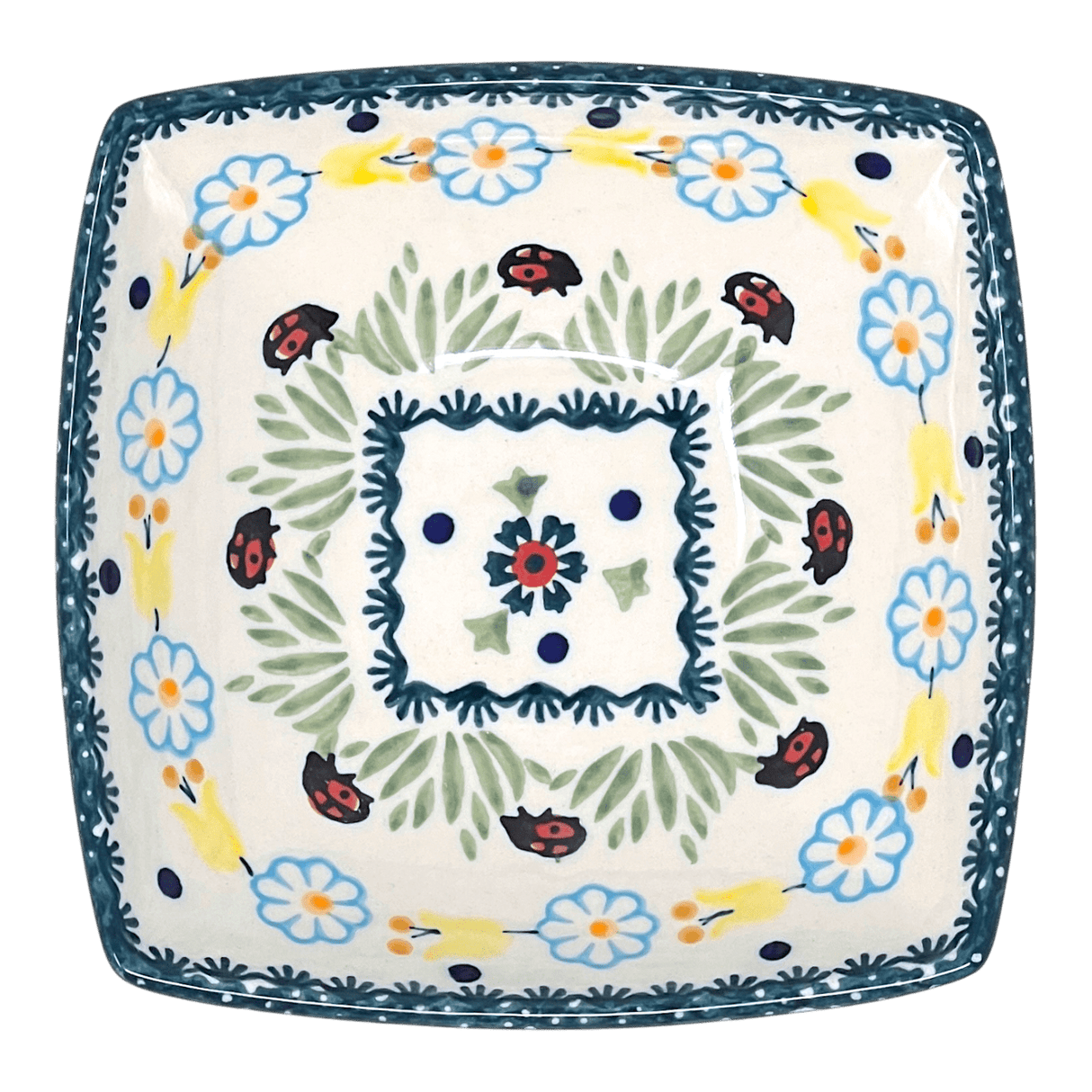 Bowl, Square, Nut, Small, 5.25" in "Lady Bugs" by Manufaktura | M105T-IF45