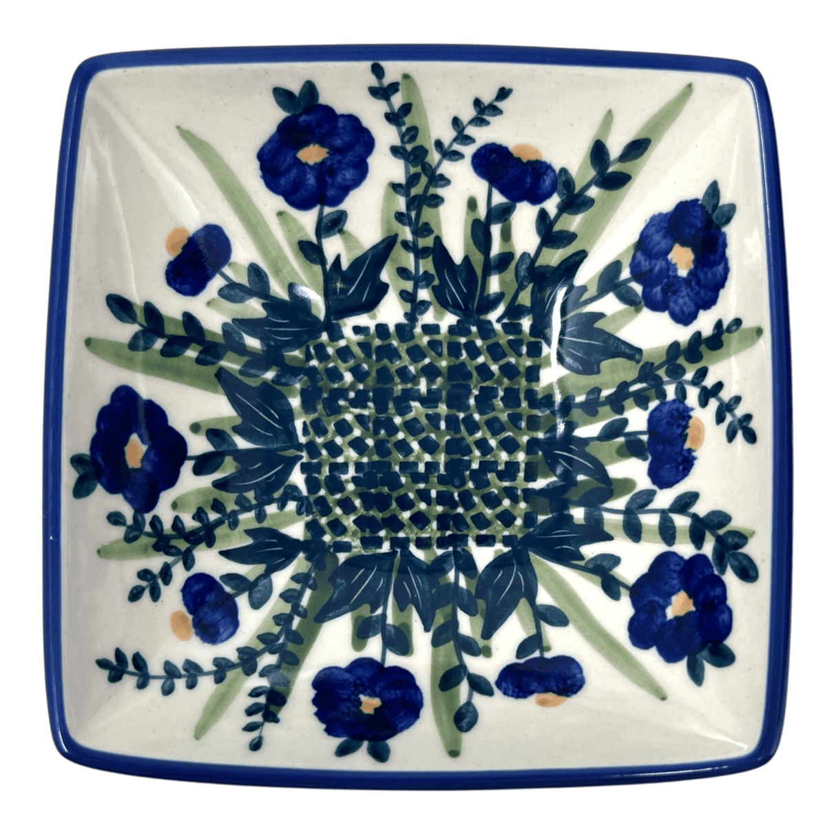 Bowl, Square, Nut, Small, 5.25" in "Bouncing Blue Blossoms" by Manufaktura | M105U-IM03