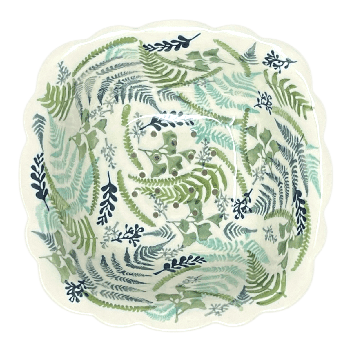 Bowl, Square, Fancy, Berry Bowl, 7.5" in "Scattered Ferns" by Manufaktura | M107S-GZ39