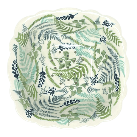 Bowl, Square, Fancy, Berry Bowl, 7.5" in "Scattered Ferns" by Manufaktura | M107S-GZ39