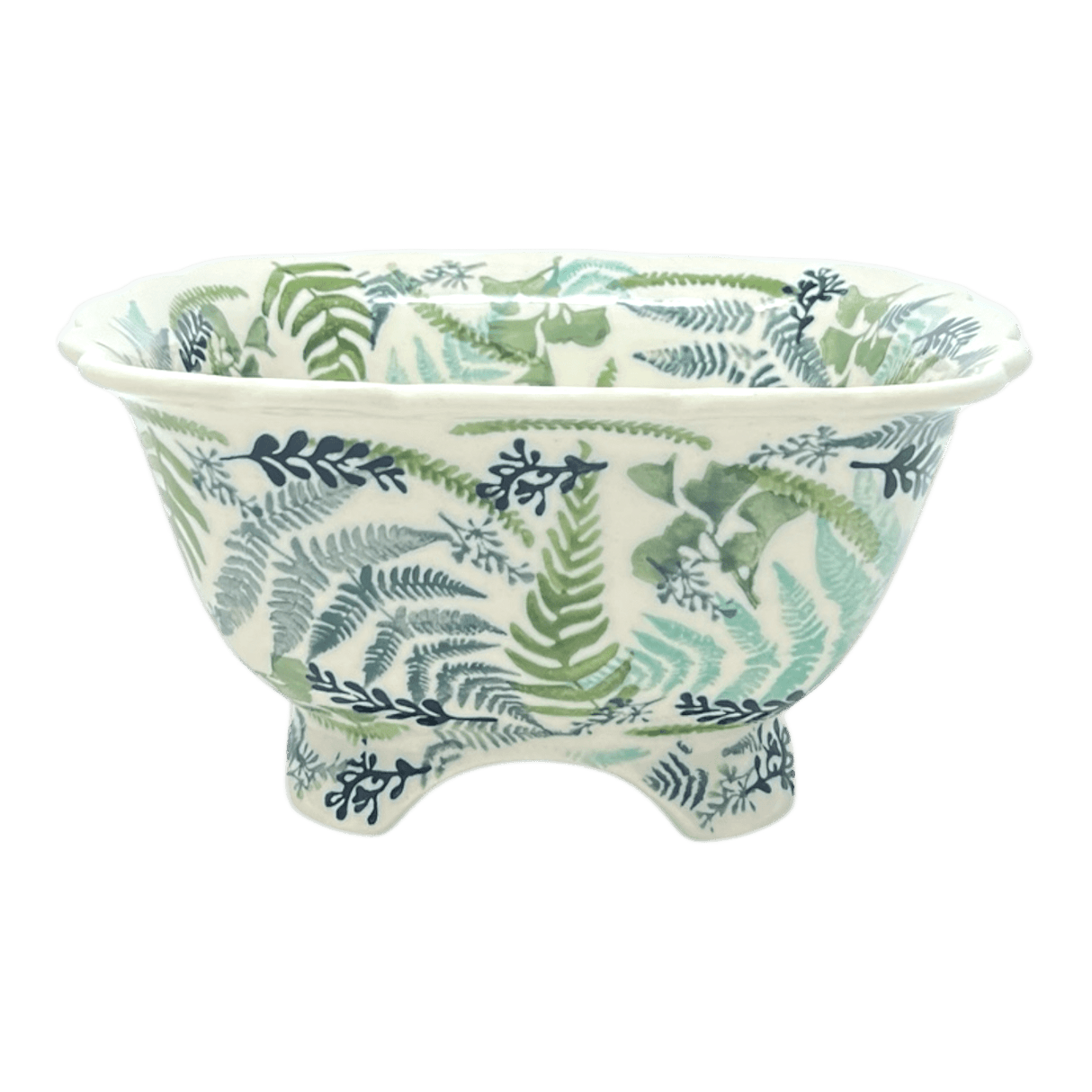 Bowl, Square, Fancy, Berry Bowl, 7.5" in "Scattered Ferns" by Manufaktura | M107S-GZ39