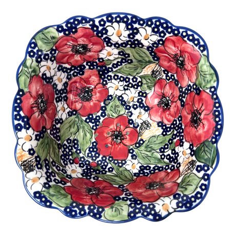 Bowl, Square, Fancy, Berry Bowl, 7.5" in "Poppies & Posies" by Manufaktura | M107S-IM02