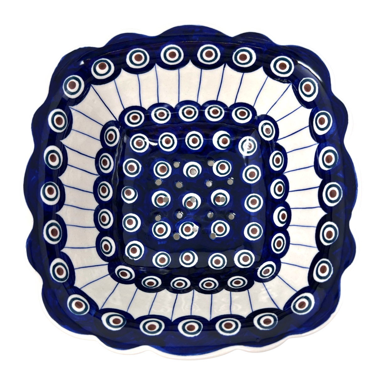 Bowl, Square, Fancy, Berry Bowl, 7.5" in "Peacock in Line" by Manufaktura | M107T-54A