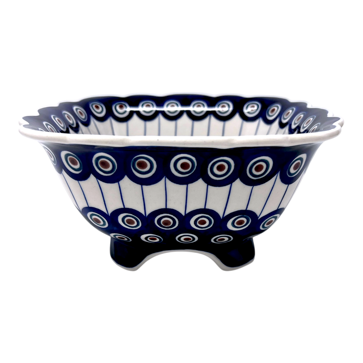 Bowl, Square, Fancy, Berry Bowl, 7.5" in "Peacock in Line" by Manufaktura | M107T-54A