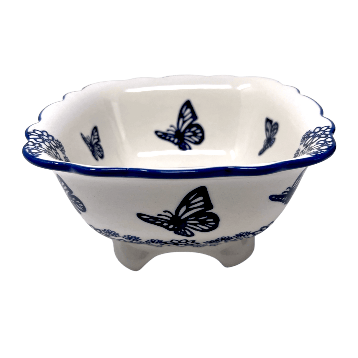 Bowl, Square, Fancy, Berry Bowl, 7.5" in "Butterfly Garden" by Manufaktura | M107T-MOT1