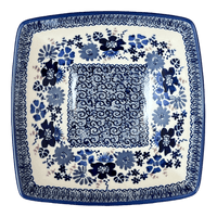A picture of a Polish Pottery Medium Nut Dish (Blue Life) | M113S-EO39 as shown at PolishPotteryOutlet.com/products/7-75-square-bowl-blue-life-m113s-eo39