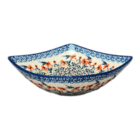 A picture of a Polish Pottery Medium Nut Dish (Hummingbird Harvest) | M113S-JZ35 as shown at PolishPotteryOutlet.com/products/7-75-square-bowl-hummingbird-harvest-m113s-jz35