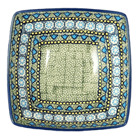 A picture of a Polish Pottery Medium Nut Dish (Blue Bells) | M113S-KLDN as shown at PolishPotteryOutlet.com/products/7-75-square-bowl-blue-bells-m113s-kldn