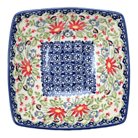 A picture of a Polish Pottery Medium Nut Dish (Floral Fantasy) | M113S-P260 as shown at PolishPotteryOutlet.com/products/7-75-square-bowl-floral-fantasy-m113s-p260